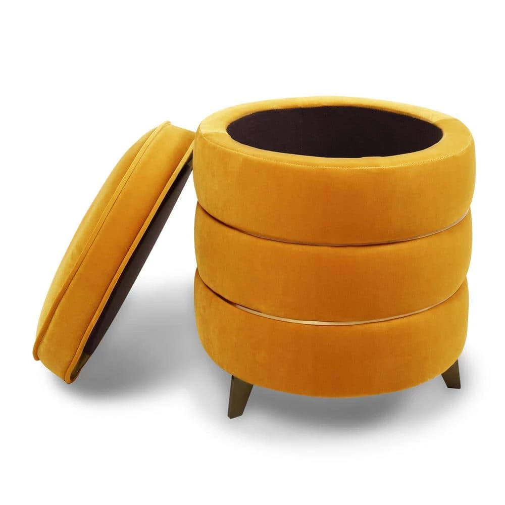 Best Pirce ๐งจ Midas 16 in. Rich Yellow Performance Velvet Round Accent Storage Ottoman by Jennifer Taylor ๐ - Image 3