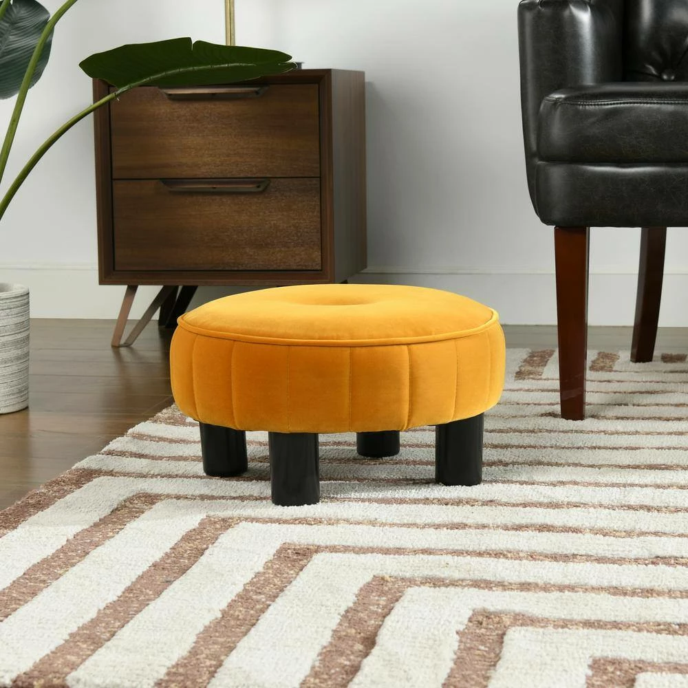 Cheap 🤩 Riley 16 in. Rich Yellow Round Footstool Ottoman by Jennifer Taylor 🥰 - Image 6