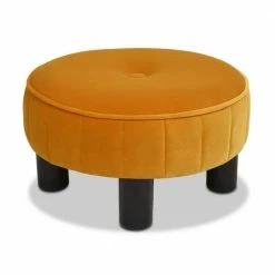 Cheap 🤩 Riley 16 in. Rich Yellow Round Footstool Ottoman by Jennifer Taylor 🥰