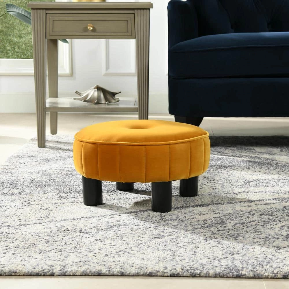 Cheap 🤩 Riley 16 in. Rich Yellow Round Footstool Ottoman by Jennifer Taylor 🥰 - Image 2