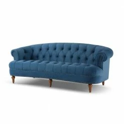 Best deal 🥰 La Rosa 85 in. Satin Teal Velvet 3-Seater Chesterfield Sofa with Nailheads by Jennifer Taylor 🧨