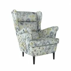 Best Sale 💯 Jecha Silver Multi-floral Linen Highbacked Tapered Wingback Chair by Handy Living 🥰