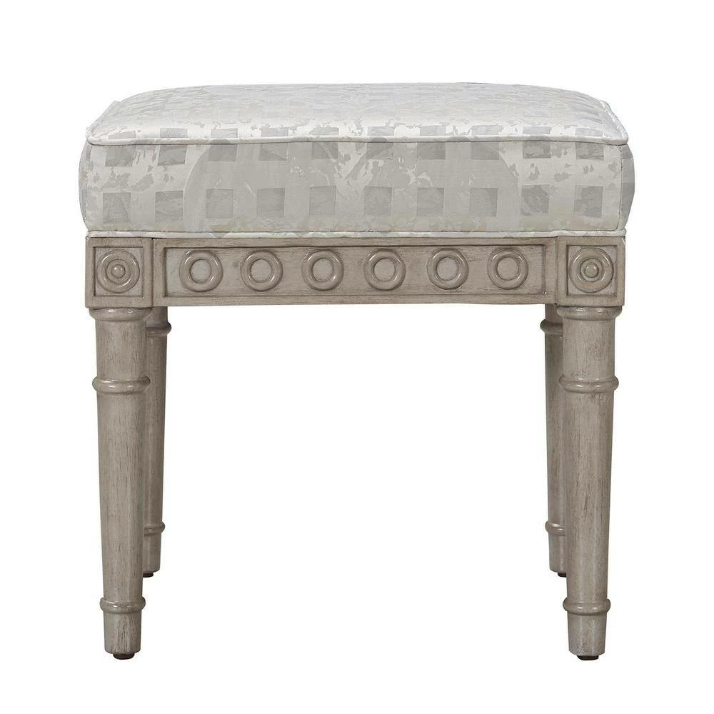 Wholesale ⭐ Dauphin Silvery Check Upholstered Vanity Accent Stool by Jennifer Taylor 👍 - Image 5