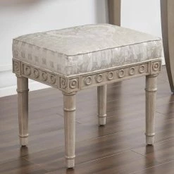 Wholesale โญ Dauphin Silvery Check Upholstered Vanity Accent Stool by Jennifer Taylor ๐