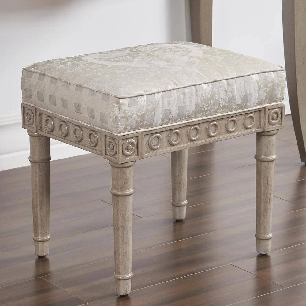 Wholesale ⭐ Dauphin Silvery Check Upholstered Vanity Accent Stool by Jennifer Taylor 👍