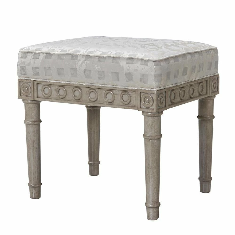 Wholesale ⭐ Dauphin Silvery Check Upholstered Vanity Accent Stool by Jennifer Taylor 👍 - Image 4
