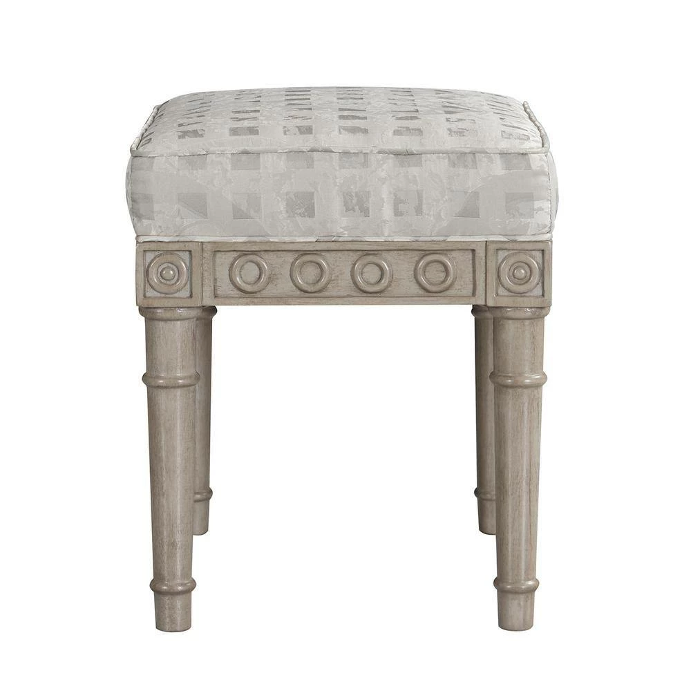 Wholesale ⭐ Dauphin Silvery Check Upholstered Vanity Accent Stool by Jennifer Taylor 👍 - Image 2