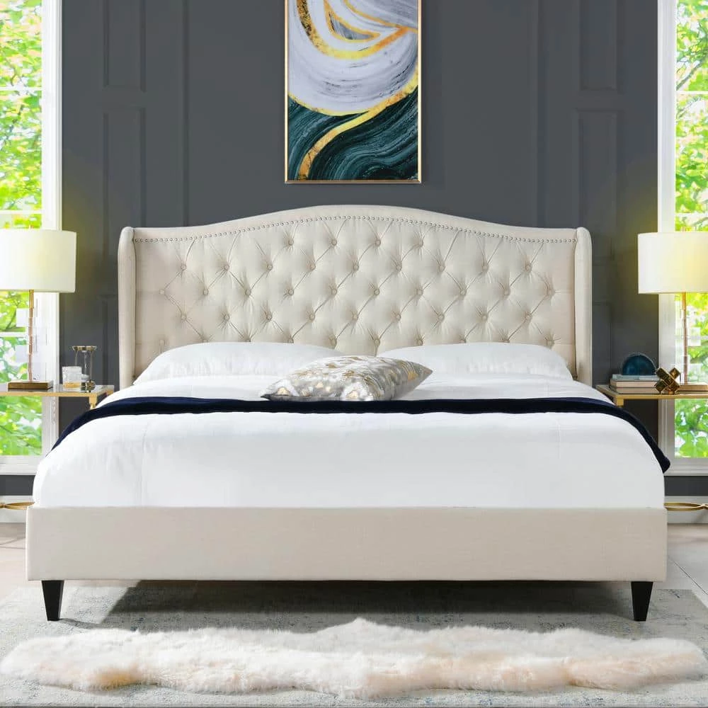 Budget ❤️ Coverley Sky Neutral Beige Polyester King Tufted Shelter Platform Bed by Jennifer Taylor 😉 - Image 10