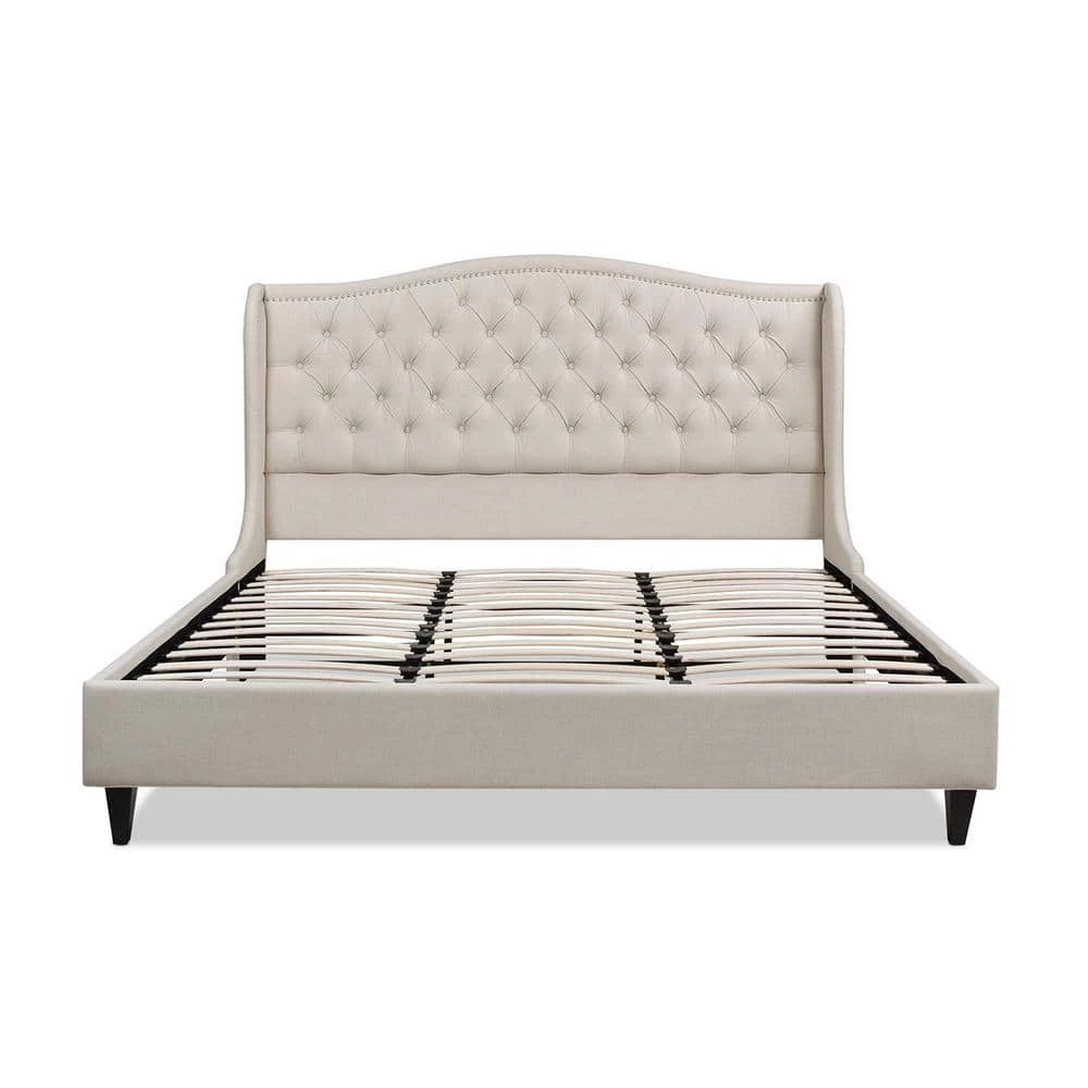 Budget ❤️ Coverley Sky Neutral Beige Polyester King Tufted Shelter Platform Bed by Jennifer Taylor 😉 - Image 4