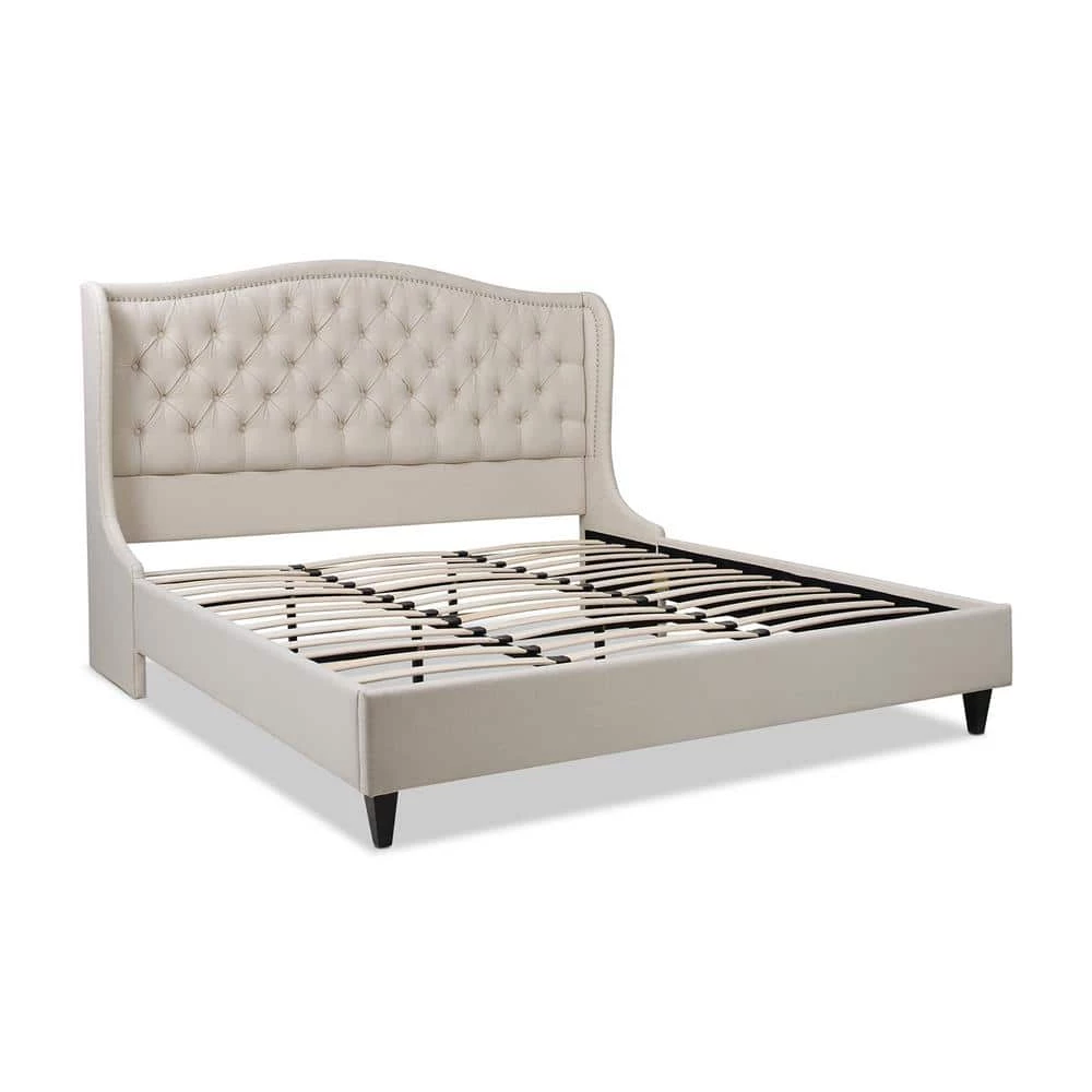 Budget ❤️ Coverley Sky Neutral Beige Polyester King Tufted Shelter Platform Bed by Jennifer Taylor 😉