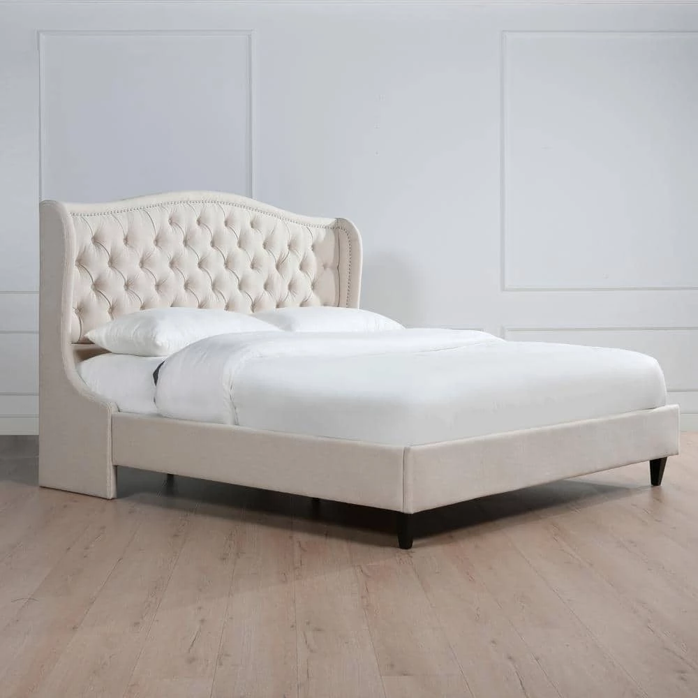 Budget ❤️ Coverley Sky Neutral Beige Polyester King Tufted Shelter Platform Bed by Jennifer Taylor 😉 - Image 2