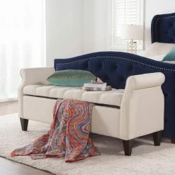 Cheapest ❤️ Jacqueline Tufted Roll Arm Storage Bench Sky Neutral by Jennifer Taylor ⭐