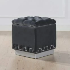 Budget ๐ Milly 17 in. Steel Gray Performance Velvet, Accent Storage Cube Ottoman by Jennifer Taylor ๐ฏ
