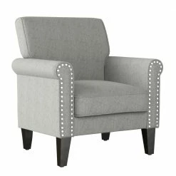 Best Pirce ๐งจ Tapley Textured Beige Chenille Arm Chair with Nailhead Trim by Handy Living ๐