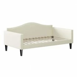 Budget 🤩 Jenae Textured Creamy White Upholstered Twin Size Traditional Crescent-Back Daybed with Nailhead Trim by Handy Living 🎉
