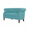 Best Pirce 👍 Millstreet 54 in. Turquoise Blue Linen-like Fabric 2 Seat Chesterfield Loveseat by Handy Living 😍