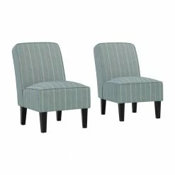Promo โ๏ธ Brodee Upholstered Armless Accent Chairs in Turquoise & Tan Stripe (Set of 2 by Handy Living ๐