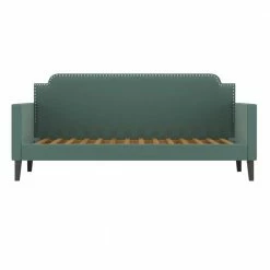 Cheap 😍 Oriole Turquoise Blue Velvet Like Fabric Twin Size Rounded Back Daybed with Nailhead Trim by Handy Living 💯