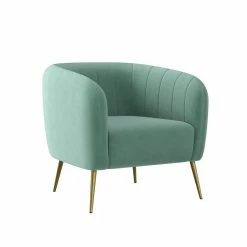 Brand new ๐ Fennell Turquoise Blue Velvet-Like Fabric Channel-Tufted Barrel Arm Chair by Handy Living โจ