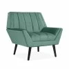 Discount 🎉 Omundson Turquoise Blue Velvet-like Fabric Mid Century Modern Channel-Tufted Arm Chair with Dark Espresso Legs by Handy Living ❤️