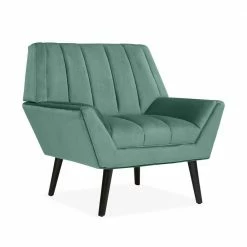 Discount 🎉 Omundson Turquoise Blue Velvet-like Fabric Mid Century Modern Channel-Tufted Arm Chair with Dark Espresso Legs by Handy Living ❤️