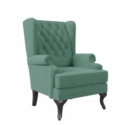 New ✨ Niewuinski Turquoise Blue Velvet-Like Fabric Button-Tufted Wingback Arm Chair with Tack Head Accents by Handy Living 🎉