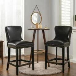 New 🥰 Sonoma 28 in. Upholstered Bar Stool (Set of 2), Vintage Black Brown by Jennifer Taylor 🎁