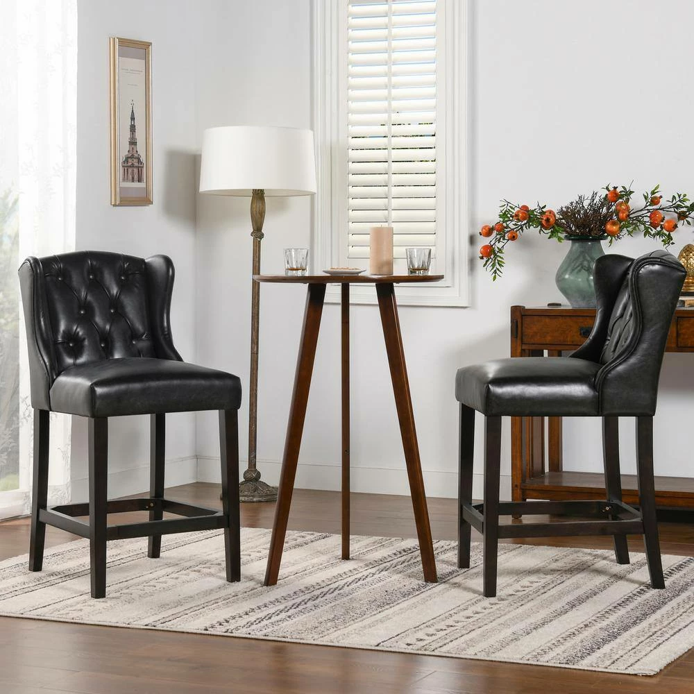 Brand new 🌟 Richmond 39.5 in. Vintage Black Brown Tufted Wingback Oak Wood 27 in. Counter Height Bar Stool with Faux Leather Seat by Jennifer Taylor ⭐ - Image 8