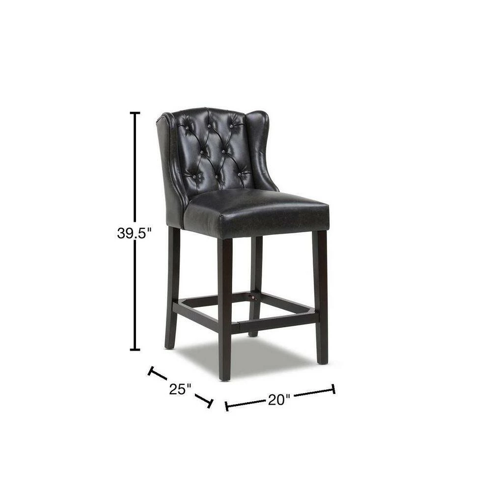 Brand new 🌟 Richmond 39.5 in. Vintage Black Brown Tufted Wingback Oak Wood 27 in. Counter Height Bar Stool with Faux Leather Seat by Jennifer Taylor ⭐ - Image 3