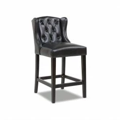 Brand new 🌟 Richmond 39.5 in. Vintage Black Brown Tufted Wingback Oak Wood 27 in. Counter Height Bar Stool with Faux Leather Seat by Jennifer Taylor ⭐