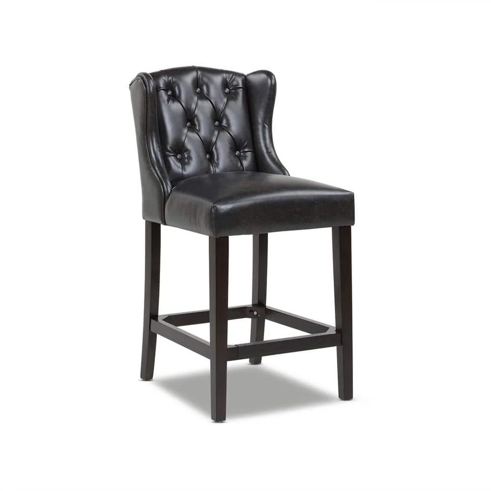 Brand new 🌟 Richmond 39.5 in. Vintage Black Brown Tufted Wingback Oak Wood 27 in. Counter Height Bar Stool with Faux Leather Seat by Jennifer Taylor ⭐