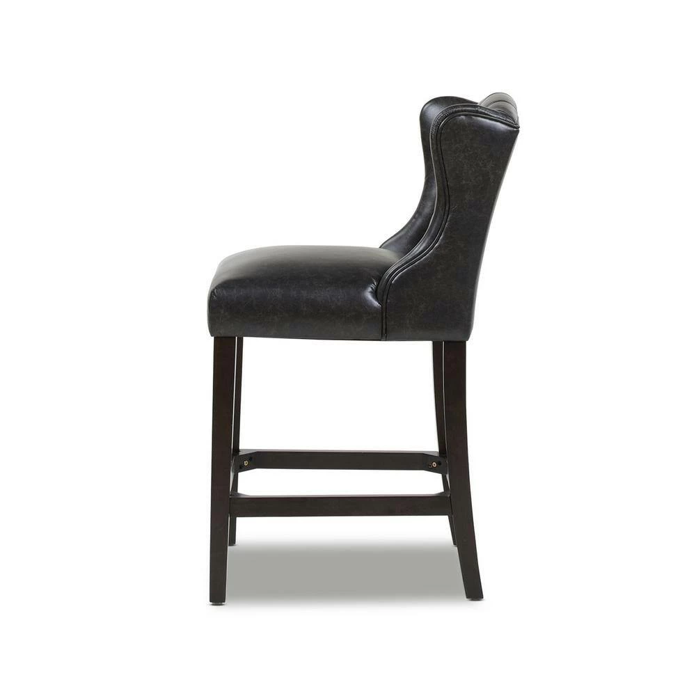 Brand new 🌟 Richmond 39.5 in. Vintage Black Brown Tufted Wingback Oak Wood 27 in. Counter Height Bar Stool with Faux Leather Seat by Jennifer Taylor ⭐ - Image 4