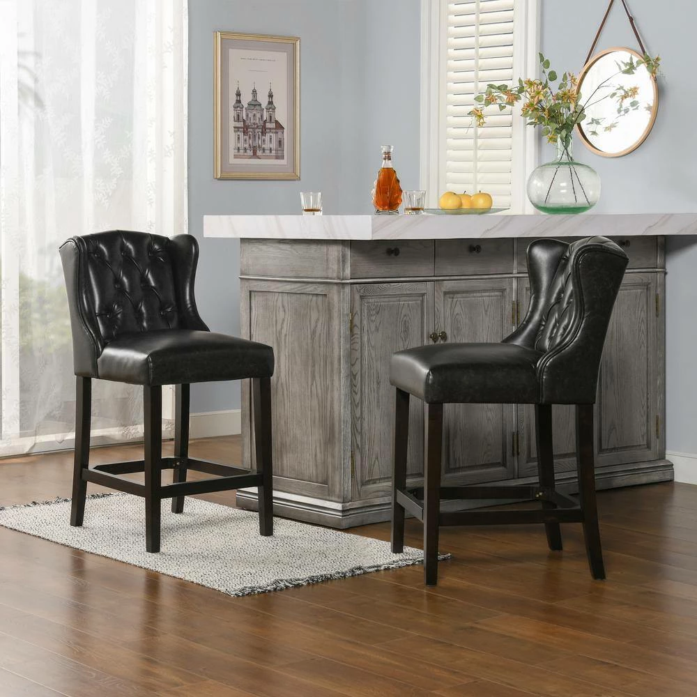 Brand new 🌟 Richmond 39.5 in. Vintage Black Brown Tufted Wingback Oak Wood 27 in. Counter Height Bar Stool with Faux Leather Seat by Jennifer Taylor ⭐ - Image 2