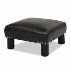 Brand new 🎉 Jules 16 in. Vintage Black Brown Faux Leather, Square Accent Footstool Ottoman by Jennifer Taylor 🧨