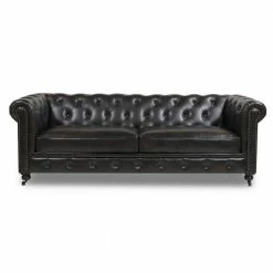 Wholesale 🤩 Winston 91 in. W Tufted Round Arm Chesterfield Sofa, Vintage Black Brown Faux Leather by Jennifer Taylor 🌟