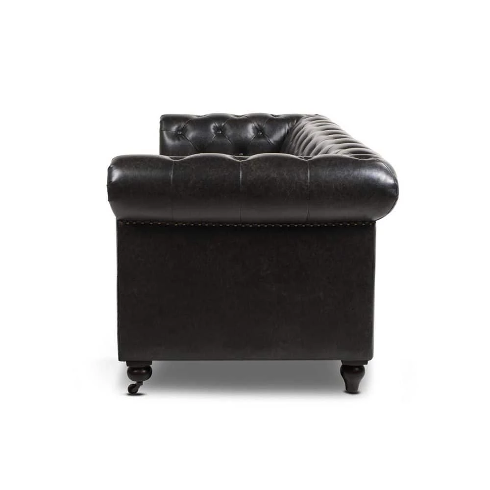 Wholesale 🛒 Winston 38 in. Vintage Black Faux Leather 3-Seater Chesterfield Sofa with Nailheads by Jennifer Taylor ❤️ - Image 5