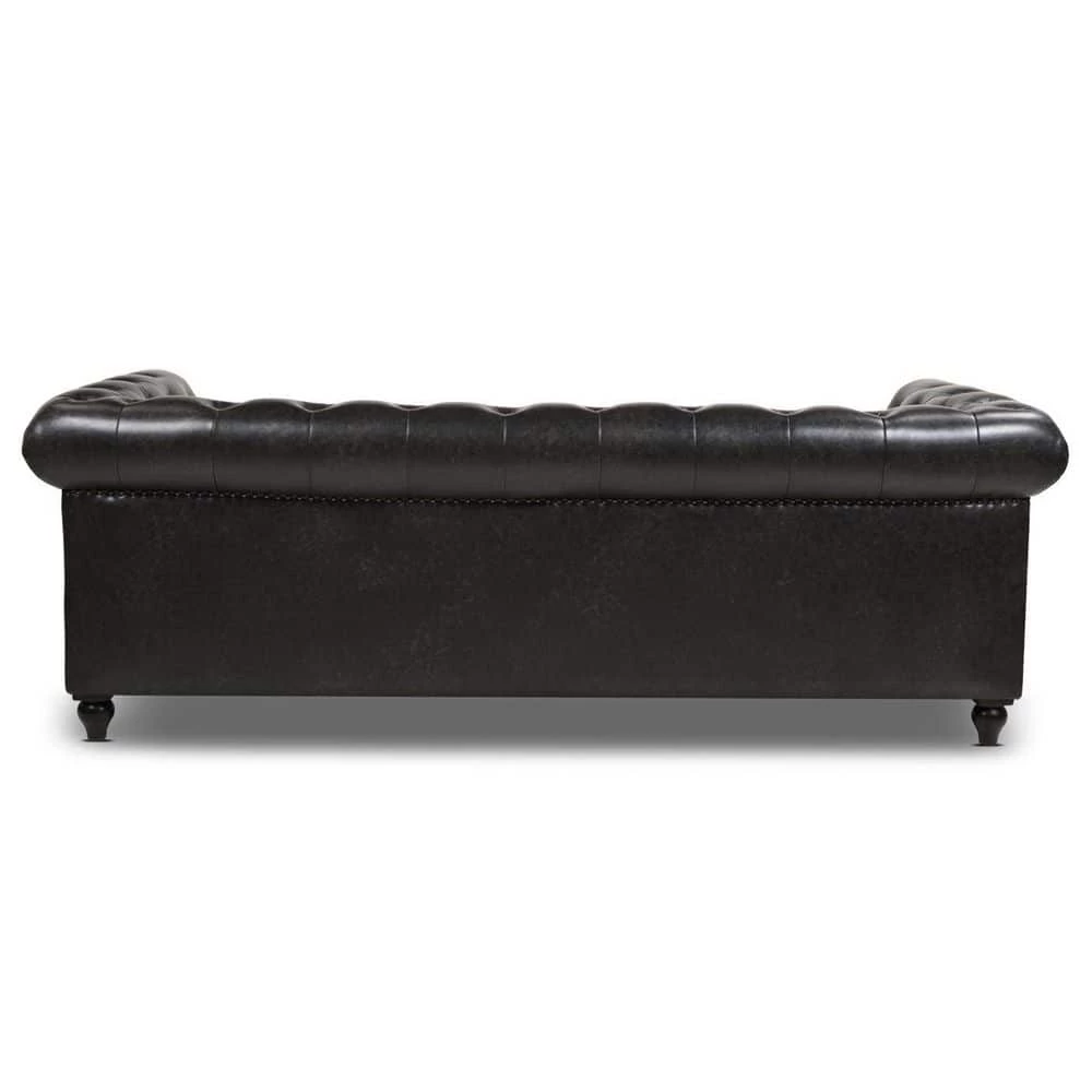 Wholesale 🛒 Winston 38 in. Vintage Black Faux Leather 3-Seater Chesterfield Sofa with Nailheads by Jennifer Taylor ❤️ - Image 6