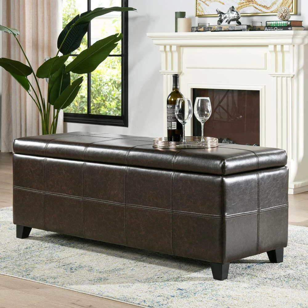 Brand new 🥰 Ryan 48 x 18 x 17.75 in. Vintage Brown Faux Leather Upholstered Storage Accent Bench by Jennifer Taylor 🔥 - Image 9