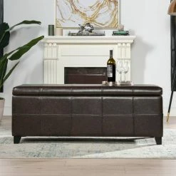 Brand new 🥰 Ryan 48 x 18 x 17.75 in. Vintage Brown Faux Leather Upholstered Storage Accent Bench by Jennifer Taylor 🔥