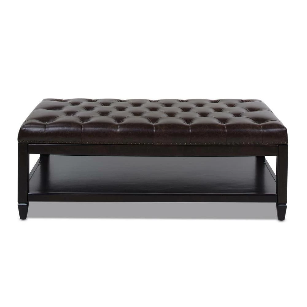 Best Pirce ✔️ Sylvan Farmhouse Birch Wood Tufted Cocktail Storage Ottoman, Vintage Brown Faux Leather by Jennifer Taylor 🔔 - Image 5