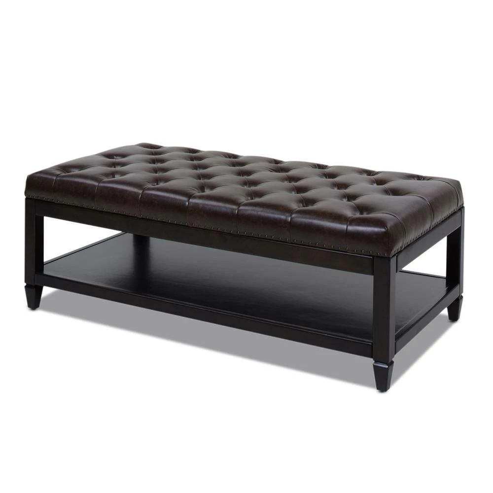 Best Pirce ✔️ Sylvan Farmhouse Birch Wood Tufted Cocktail Storage Ottoman, Vintage Brown Faux Leather by Jennifer Taylor 🔔 - Image 6