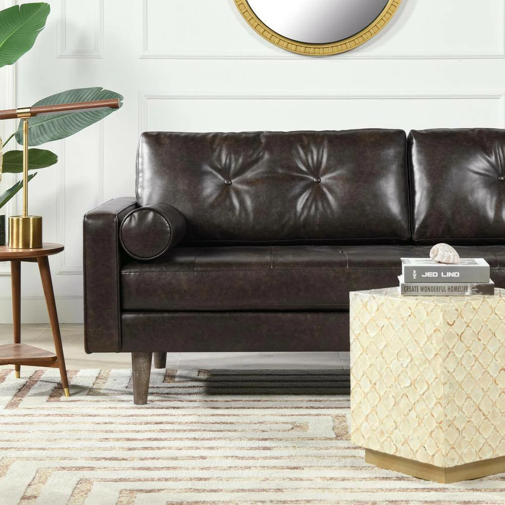 Cheapest 🥰 Nicholas 83.5 in. Mid-Century Modern Sofa, Vintage Brown Faux Leather by Jennifer Taylor ✨ - Image 3