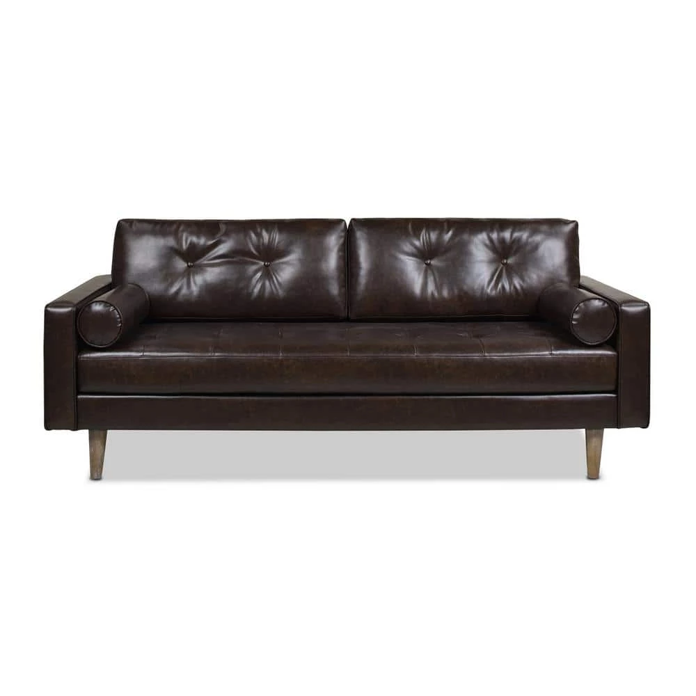 Cheapest 🥰 Nicholas 83.5 in. Mid-Century Modern Sofa, Vintage Brown Faux Leather by Jennifer Taylor ✨