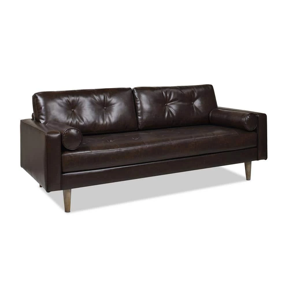 Cheapest 🥰 Nicholas 83.5 in. Mid-Century Modern Sofa, Vintage Brown Faux Leather by Jennifer Taylor ✨ - Image 4