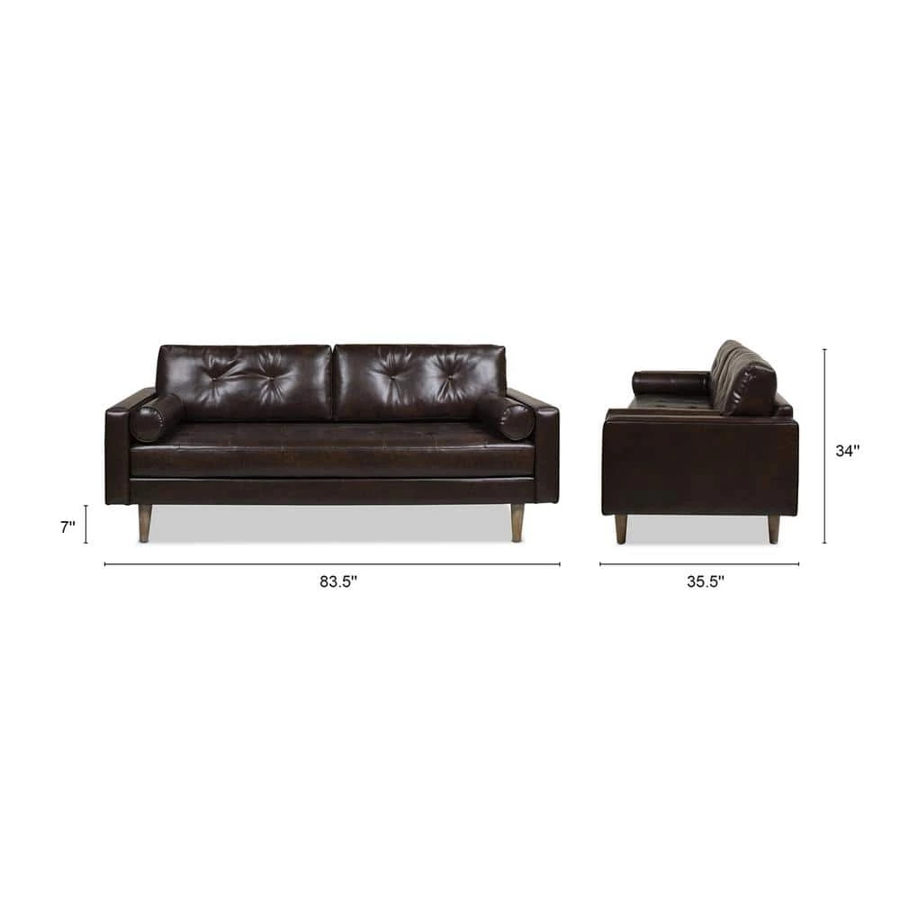 Cheapest 🥰 Nicholas 83.5 in. Mid-Century Modern Sofa, Vintage Brown Faux Leather by Jennifer Taylor ✨ - Image 8