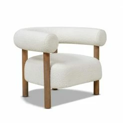 Best deal โจ Fuji 37 in. Ivory White Boucle Mid Century Modern Barrel Accent Arm Chair by Jennifer Taylor ๐