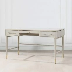 Outlet 😍 Dauphin 59 in. Rectangle White Oak Veneer & Birchwood 5-Drawer Executive Desk by Jennifer Taylor 🌟