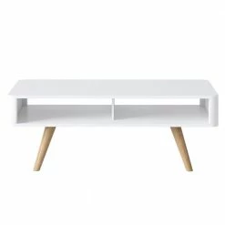 Budget โ๏ธ Clare 50 in. White/Natural Large Rectangle Wood Coffee Table with Legs by Handy Living ๐ฅ