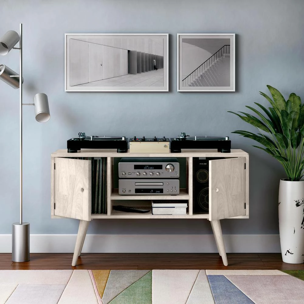 Cheap 🤩 Freemont Mid-Century in a White with Doors Wash Modern Wood Entertainment Cabinet by Handy Living 😉 - Image 8