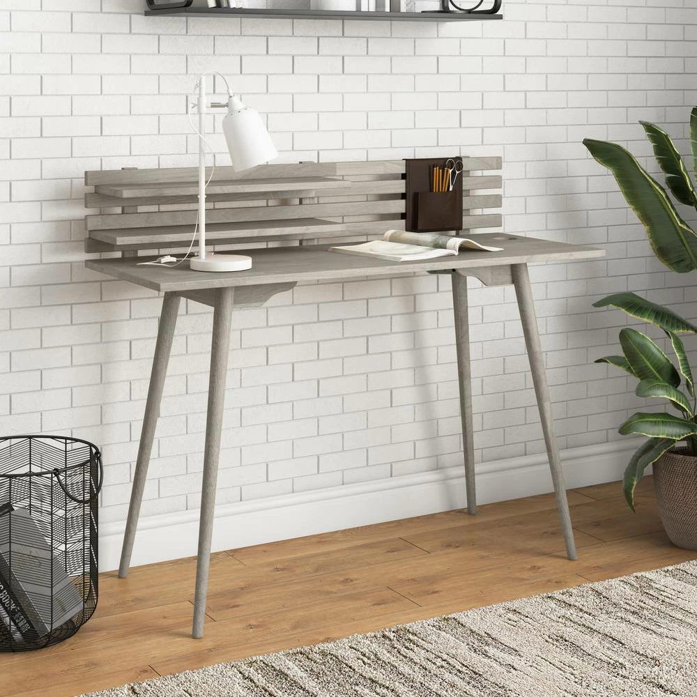 Flash Sale ๐ Routon 47.2 in. Rectangular White Wash Solid Wood Writing Desk with Shelves by Handy Living โญ - Image 8